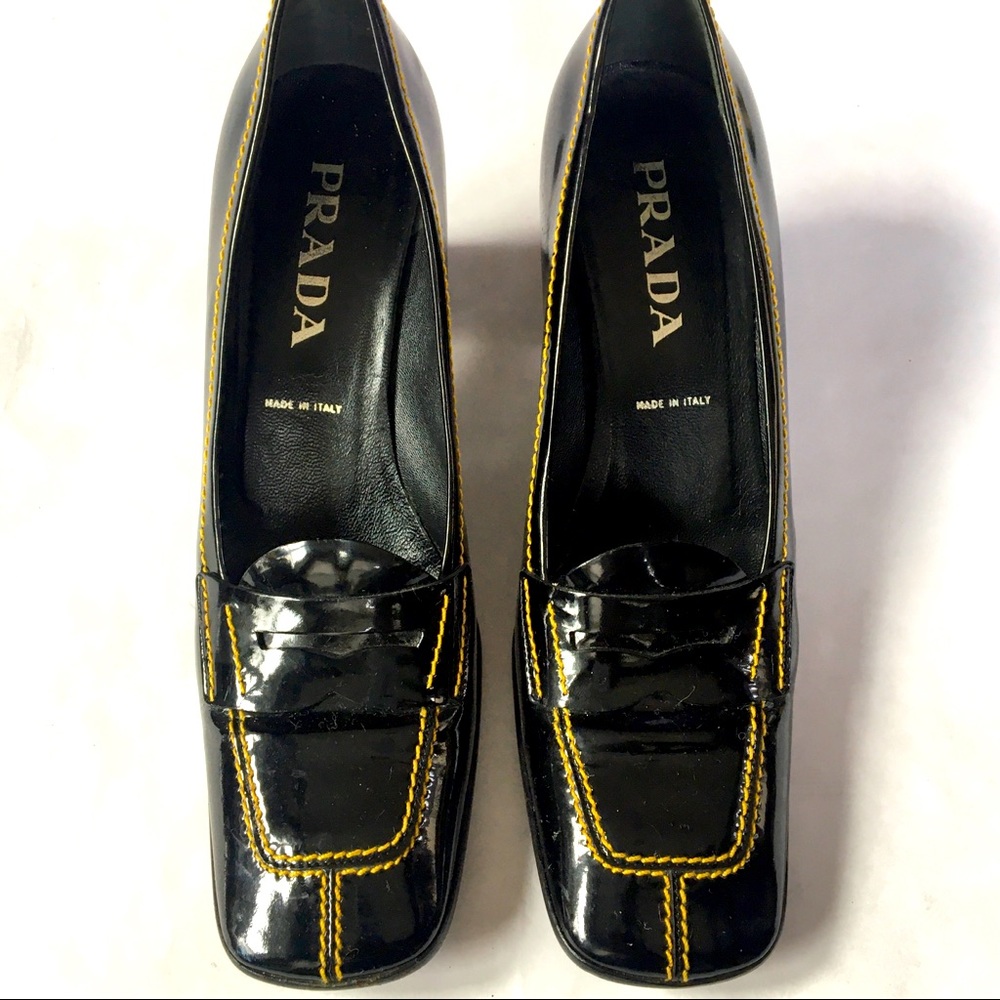Women’s PRADA Black Patent Leather Loafers Shoes Size 8.5